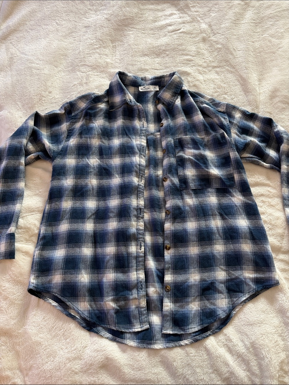 Hollister Blue and White Plaid Button-Down Shirt